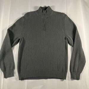 Calvin Klein Sweater Mens Large Gray Ribbed 100% Cotton Half Zip Pullover CK